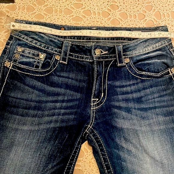 MISS ME dark wash CROSS pockets Jean Bermuda SHORTS 29 STRETCH NEW - Picture 4 of 6